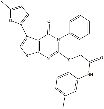 2-{[5-(5-methyl-2-furyl)-4-oxo-3-phenyl-3,4-dihydrothieno[2,3-d]pyrimidin-2-yl]sulfanyl}-N-(3-methylphenyl)acetamide Structure
