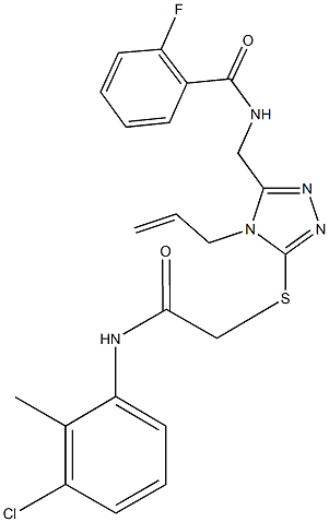 N-[(4-allyl-5-{[2-(3-chloro-2-methylanilino)-2-oxoethyl]sulfanyl}-4H-1,2,4-triazol-3-yl)methyl]-2-fluorobenzamide 구조식 이미지