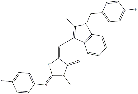 5-{[1-(4-fluorobenzyl)-2-methyl-1H-indol-3-yl]methylene}-3-methyl-2-[(4-methylphenyl)imino]-1,3-thiazolidin-4-one Structure