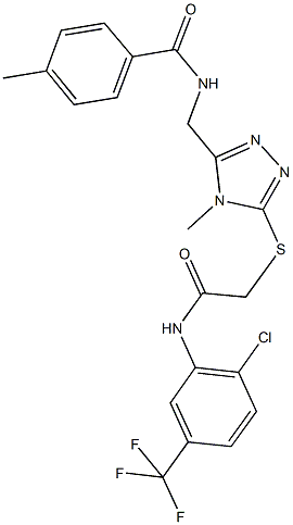 N-{[5-({2-[2-chloro-5-(trifluoromethyl)anilino]-2-oxoethyl}sulfanyl)-4-methyl-4H-1,2,4-triazol-3-yl]methyl}-4-methylbenzamide 구조식 이미지