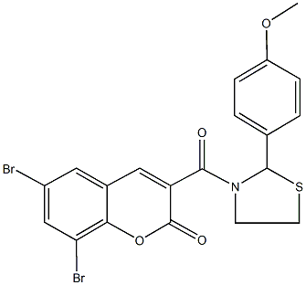 6,8-dibromo-3-{[2-(4-methoxyphenyl)-1,3-thiazolidin-3-yl]carbonyl}-2H-chromen-2-one Structure