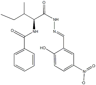 N-{1-[(2-{2-hydroxy-5-nitrobenzylidene}hydrazino)carbonyl]-2-methylbutyl}benzamide 구조식 이미지