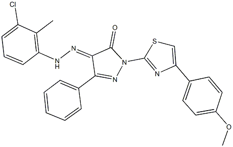 1-[4-(4-methoxyphenyl)-1,3-thiazol-2-yl]-3-phenyl-1H-pyrazole-4,5-dione 4-[(3-chloro-2-methylphenyl)hydrazone] 구조식 이미지