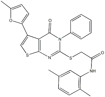 N-(2,5-dimethylphenyl)-2-{[5-(5-methyl-2-furyl)-4-oxo-3-phenyl-3,4-dihydrothieno[2,3-d]pyrimidin-2-yl]sulfanyl}acetamide 구조식 이미지