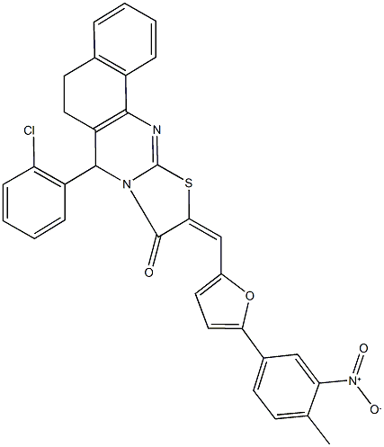 7-(2-chlorophenyl)-10-[(5-{3-nitro-4-methylphenyl}-2-furyl)methylene]-5,7-dihydro-6H-benzo[h][1,3]thiazolo[2,3-b]quinazolin-9(10H)-one Structure