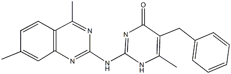 5-benzyl-2-[(4,7-dimethylquinazolin-2-yl)amino]-6-methylpyrimidin-4(1H)-one Structure