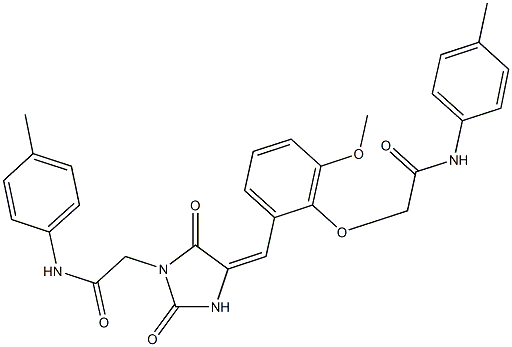2-[2-({2,5-dioxo-1-[2-oxo-2-(4-toluidino)ethyl]imidazolidin-4-ylidene}methyl)-6-methoxyphenoxy]-N-(4-methylphenyl)acetamide 구조식 이미지