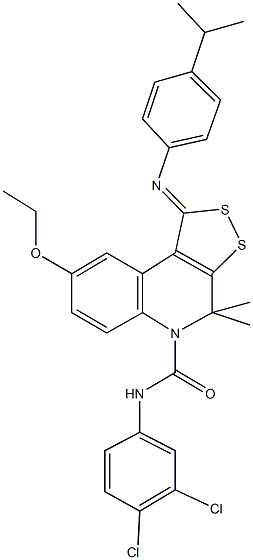 N-(3,4-dichlorophenyl)-8-ethoxy-1-[(4-isopropylphenyl)imino]-4,4-dimethyl-1,4-dihydro-5H-[1,2]dithiolo[3,4-c]quinoline-5-carboxamide 구조식 이미지