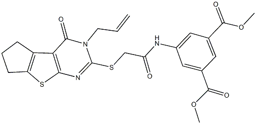 dimethyl 5-({[(3-allyl-4-oxo-3,5,6,7-tetrahydro-4H-cyclopenta[4,5]thieno[2,3-d]pyrimidin-2-yl)sulfanyl]acetyl}amino)isophthalate 구조식 이미지