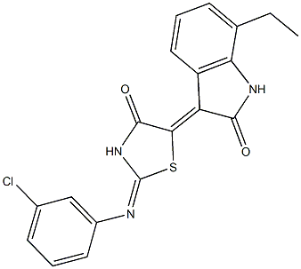 3-{2-[(3-chlorophenyl)imino]-4-oxo-1,3-thiazolidin-5-ylidene}-7-ethyl-1,3-dihydro-2H-indol-2-one Structure