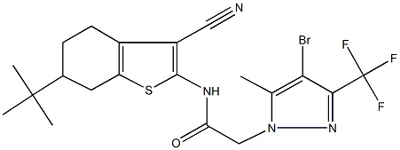 2-[4-bromo-5-methyl-3-(trifluoromethyl)-1H-pyrazol-1-yl]-N-(6-tert-butyl-3-cyano-4,5,6,7-tetrahydro-1-benzothien-2-yl)acetamide Structure