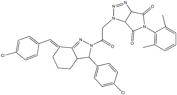 1-{2-[7-(4-chlorobenzylidene)-3-(4-chlorophenyl)-3,3a,4,5,6,7-hexahydro-2H-indazol-2-yl]-2-oxoethyl}-5-(2,6-dimethylphenyl)-3a,6a-dihydropyrrolo[3,4-d][1,2,3]triazole-4,6(1H,5H)-dione Structure