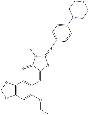 5-[(6-ethoxy-1,3-benzodioxol-5-yl)methylene]-3-methyl-2-{[4-(4-morpholinyl)phenyl]imino}-1,3-thiazolidin-4-one 구조식 이미지