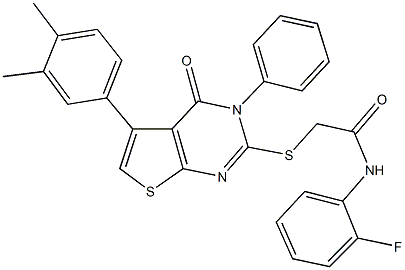 2-{[5-(3,4-dimethylphenyl)-4-oxo-3-phenyl-3,4-dihydrothieno[2,3-d]pyrimidin-2-yl]sulfanyl}-N-(2-fluorophenyl)acetamide Structure