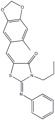 5-[(6-methyl-1,3-benzodioxol-5-yl)methylene]-2-(phenylimino)-3-propyl-1,3-thiazolidin-4-one 구조식 이미지