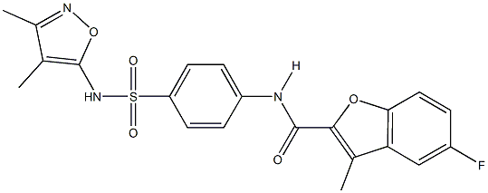 N-(4-{[(3,4-dimethyl-5-isoxazolyl)amino]sulfonyl}phenyl)-5-fluoro-3-methyl-1-benzofuran-2-carboxamide 구조식 이미지