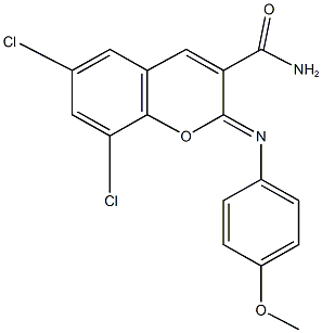 6,8-dichloro-2-[(4-methoxyphenyl)imino]-2H-chromene-3-carboxamide 구조식 이미지