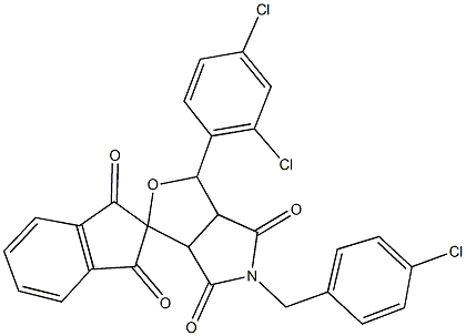 5-(4-chlorobenzyl)-1-(2,4-dichlorophenyl)-3a,6a-dihydrosprio[1H-furo[3,4-c]pyrrole-3,2'-(1'H)-indene]-1',3',4,6(2'H,3H,5H)-tetrone Structure