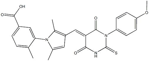 3-{3-[(1-(4-methoxyphenyl)-4,6-dioxo-2-thioxotetrahydro-5(2H)-pyrimidinylidene)methyl]-2,5-dimethyl-1H-pyrrol-1-yl}-4-methylbenzoic acid Structure