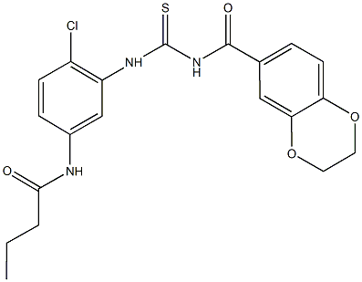N-[4-chloro-3-({[(2,3-dihydro-1,4-benzodioxin-6-ylcarbonyl)amino]carbothioyl}amino)phenyl]butanamide Structure