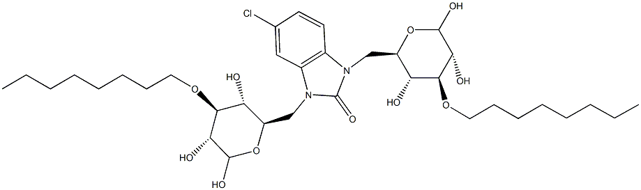 5-chloro-1,3-bis{[3,5,6-trihydroxy-4-(octyloxy)tetrahydro-2H-pyran-2-yl]methyl}-1,3-dihydro-2H-benzimidazol-2-one Structure