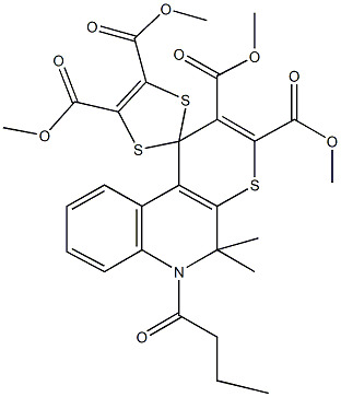 tetramethyl 6'-butyryl-5',5'-dimethyl-5',6'-dihydrospiro[1,3-dithiole-2,1'-(1'H)-thiopyrano[2,3-c]quinoline]-2',3',4,5-tetracarboxylate 구조식 이미지