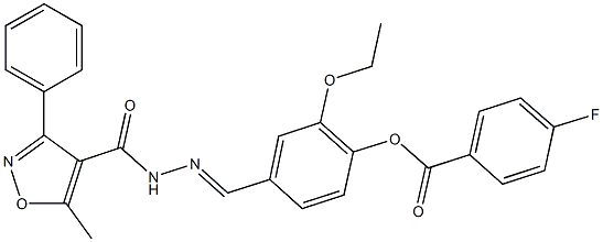 2-ethoxy-4-{2-[(5-methyl-3-phenyl-4-isoxazolyl)carbonyl]carbohydrazonoyl}phenyl 4-fluorobenzoate 구조식 이미지