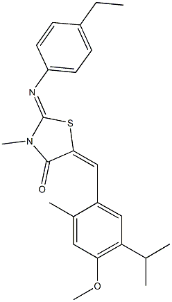 2-[(4-ethylphenyl)imino]-5-(5-isopropyl-4-methoxy-2-methylbenzylidene)-3-methyl-1,3-thiazolidin-4-one 구조식 이미지