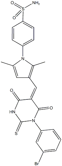 4-{3-[(1-(3-bromophenyl)-4,6-dioxo-2-thioxotetrahydro-5(2H)-pyrimidinylidene)methyl]-2,5-dimethyl-1H-pyrrol-1-yl}benzenesulfonamide 구조식 이미지