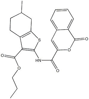 propyl 6-methyl-2-{[(1-oxo-1H-isochromen-3-yl)carbonyl]amino}-4,5,6,7-tetrahydro-1-benzothiophene-3-carboxylate 구조식 이미지