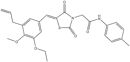 2-[5-(3-allyl-5-ethoxy-4-methoxybenzylidene)-2,4-dioxo-1,3-thiazolidin-3-yl]-N-(4-methylphenyl)acetamide 구조식 이미지