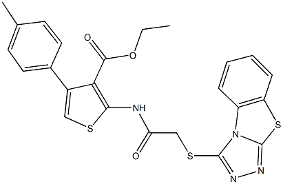 ethyl 4-(4-methylphenyl)-2-{[([1,2,4]triazolo[3,4-b][1,3]benzothiazol-3-ylsulfanyl)acetyl]amino}-3-thiophenecarboxylate 구조식 이미지