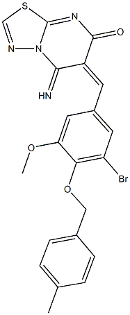 6-{3-bromo-5-methoxy-4-[(4-methylbenzyl)oxy]benzylidene}-5-imino-5,6-dihydro-7H-[1,3,4]thiadiazolo[3,2-a]pyrimidin-7-one Structure