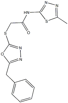 2-[(5-benzyl-1,3,4-oxadiazol-2-yl)sulfanyl]-N-(5-methyl-1,3,4-thiadiazol-2-yl)acetamide 구조식 이미지