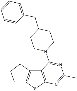 4-(4-benzyl-1-piperidinyl)-2-methyl-6,7-dihydro-5H-cyclopenta[4,5]thieno[2,3-d]pyrimidine 구조식 이미지