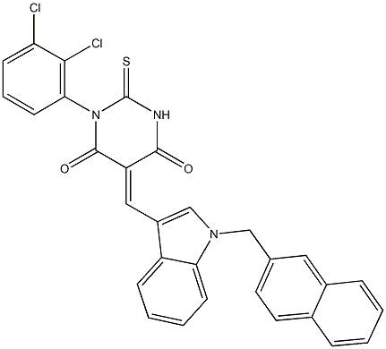 1-(2,3-dichlorophenyl)-5-{[1-(2-naphthylmethyl)-1H-indol-3-yl]methylene}-2-thioxodihydro-4,6(1H,5H)-pyrimidinedione 구조식 이미지
