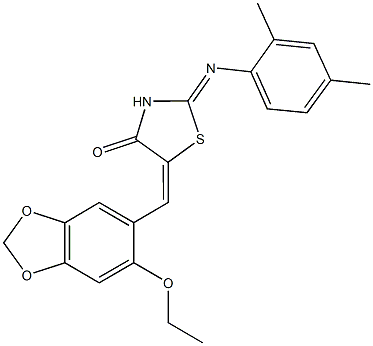 2-[(2,4-dimethylphenyl)imino]-5-[(6-ethoxy-1,3-benzodioxol-5-yl)methylene]-1,3-thiazolidin-4-one 구조식 이미지