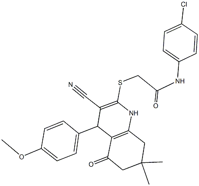 N-(4-chlorophenyl)-2-{[3-cyano-4-(4-methoxyphenyl)-7,7-dimethyl-5-oxo-1,4,5,6,7,8-hexahydro-2-quinolinyl]sulfanyl}acetamide Structure