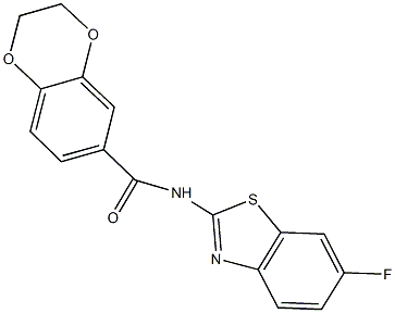 N-(6-fluoro-1,3-benzothiazol-2-yl)-2,3-dihydro-1,4-benzodioxine-6-carboxamide 구조식 이미지