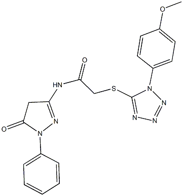 2-{[1-(4-methoxyphenyl)-1H-tetraazol-5-yl]sulfanyl}-N-(5-oxo-1-phenyl-4,5-dihydro-1H-pyrazol-3-yl)acetamide 구조식 이미지
