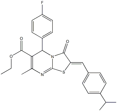 ethyl 5-(4-fluorophenyl)-2-(4-isopropylbenzylidene)-7-methyl-3-oxo-2,3-dihydro-5H-[1,3]thiazolo[3,2-a]pyrimidine-6-carboxylate 구조식 이미지