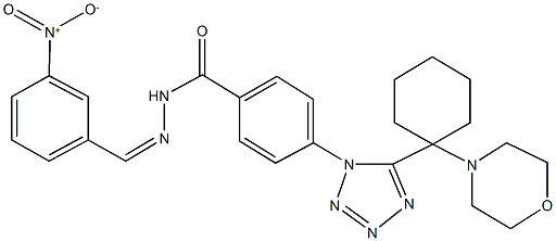 N'-{3-nitrobenzylidene}-4-{5-[1-(4-morpholinyl)cyclohexyl]-1H-tetraazol-1-yl}benzohydrazide 구조식 이미지