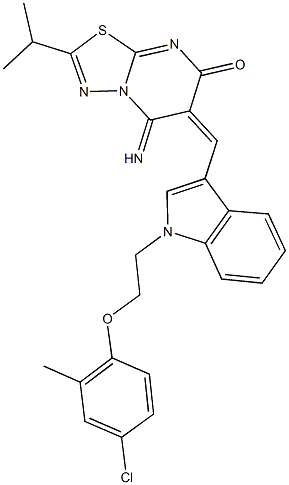 6-({1-[2-(4-chloro-2-methylphenoxy)ethyl]-1H-indol-3-yl}methylene)-5-imino-2-isopropyl-5,6-dihydro-7H-[1,3,4]thiadiazolo[3,2-a]pyrimidin-7-one Structure