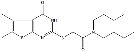 N,N-dibutyl-2-[(5,6-dimethyl-4-oxo-3,4-dihydrothieno[2,3-d]pyrimidin-2-yl)sulfanyl]acetamide 구조식 이미지