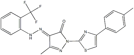 3-methyl-1-[4-(4-methylphenyl)-1,3-thiazol-2-yl]-1H-pyrazole-4,5-dione 4-{[2-(trifluoromethyl)phenyl]hydrazone} Structure