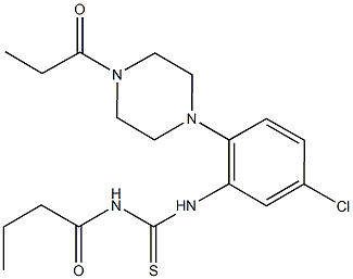 N-butyryl-N'-[5-chloro-2-(4-propionyl-1-piperazinyl)phenyl]thiourea 구조식 이미지