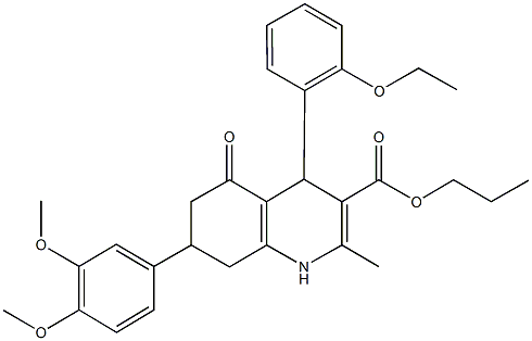 propyl 7-(3,4-dimethoxyphenyl)-4-(2-ethoxyphenyl)-2-methyl-5-oxo-1,4,5,6,7,8-hexahydro-3-quinolinecarboxylate Structure