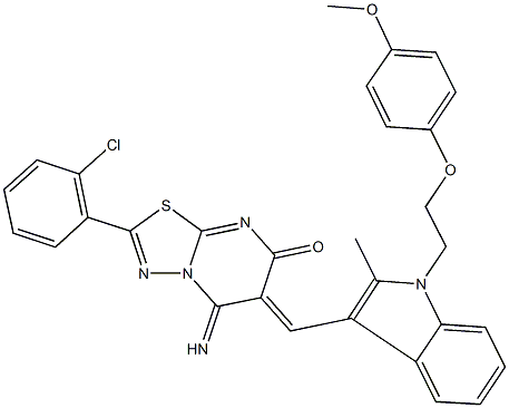 2-(2-chlorophenyl)-5-imino-6-({1-[2-(4-methoxyphenoxy)ethyl]-2-methyl-1H-indol-3-yl}methylene)-5,6-dihydro-7H-[1,3,4]thiadiazolo[3,2-a]pyrimidin-7-one Structure