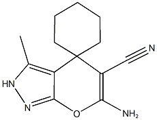 6-amino-5-cyano-3-methyl-2,4-dihydrospiro(pyrano[2,3-c]pyrazole-4,1'-cyclohexane) Structure
