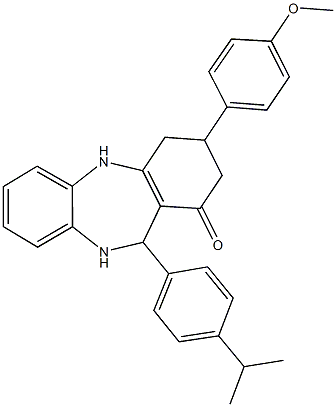 11-(4-isopropylphenyl)-3-(4-methoxyphenyl)-2,3,4,5,10,11-hexahydro-1H-dibenzo[b,e][1,4]diazepin-1-one 구조식 이미지